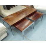 LOW TABLES, a set of three, by Merrow Associates, one long and two side, in rosewood and chrome,