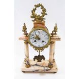 FRENCH PORTICO CLOCK, variegated marble with gilt metal mounts, eight day movement,