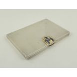 1930'S FRENCH SILVER CIGARETTE CASE, of envelope design, gold and sapphire set lock,