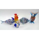 COLOURFUL MURANO GLASSWARES, comprising of two fish, an owl, a cockerel and a pelican,