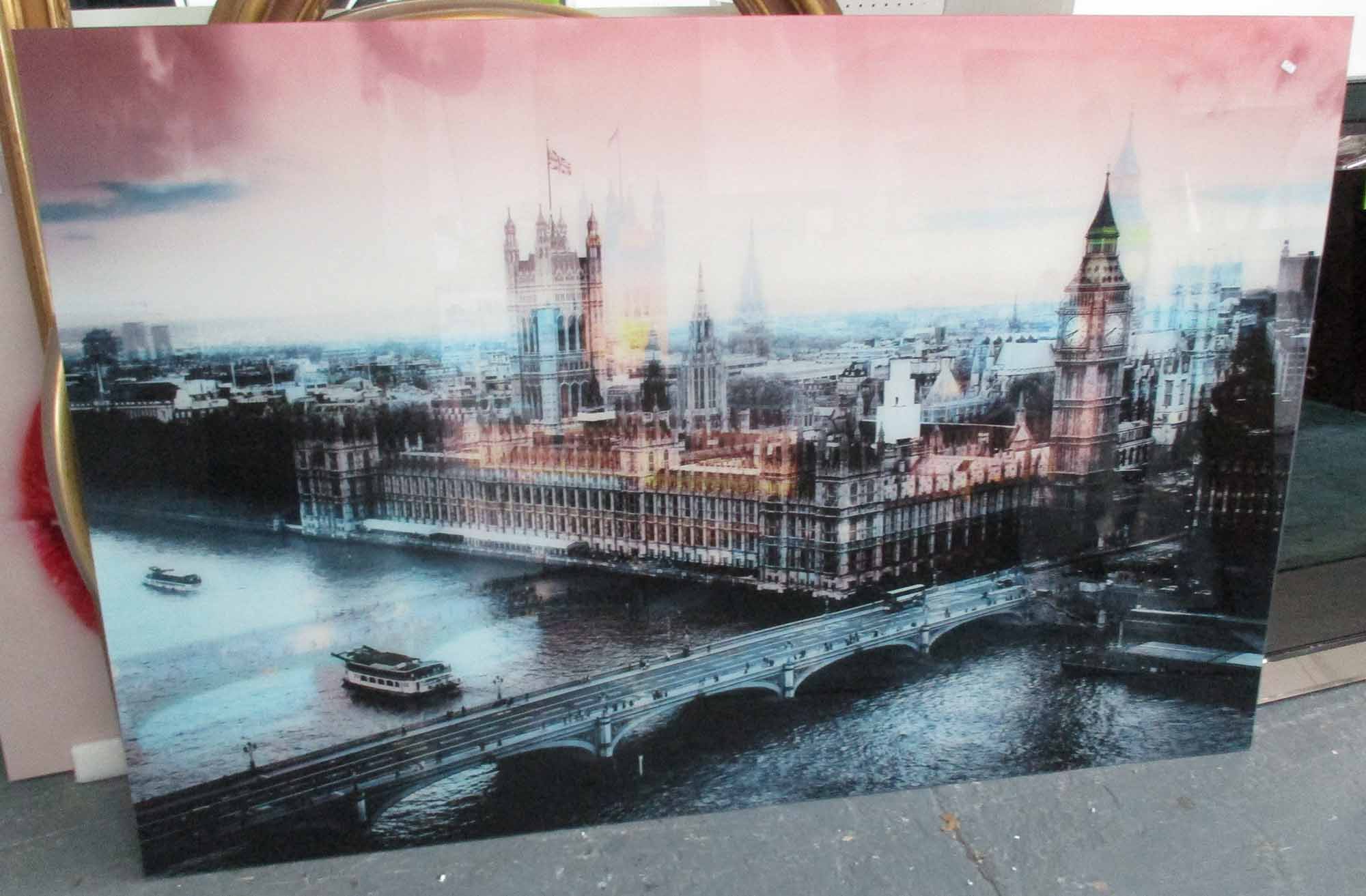 21ST CENTURY PHOTOGRAPH OF THE HOUSES OF PARLIAMENT/WESTMINSTER BRIDGE, on acrylic, 150cm x 100cm.