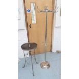 COAT STAND, in chromed metal, 165cm H, together with an occasional table,