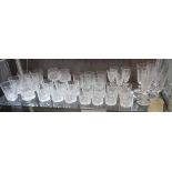 CRYSTAL GLASSES, a quantity, in various designs including six matching tumblers,