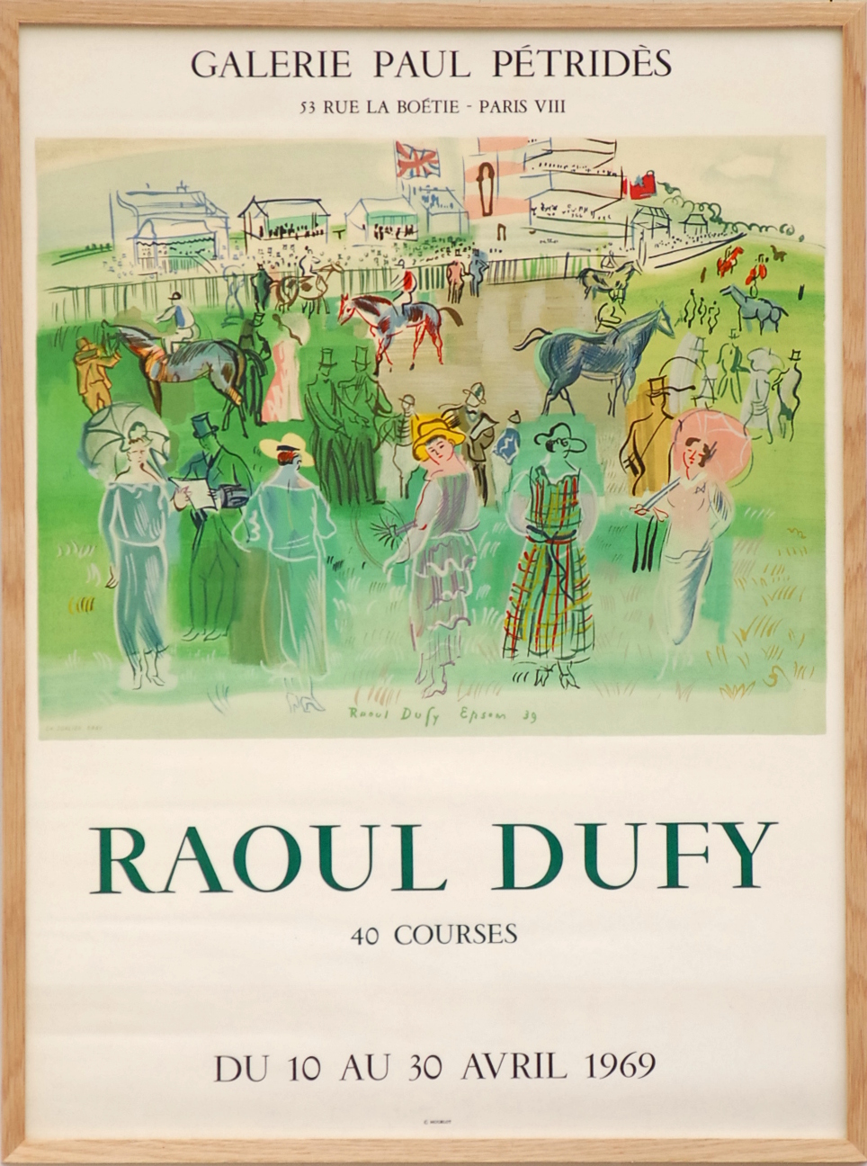 RAOUL DUFY '40 courses - Epsom', lithographic poster, 1969, galerie Paul Petrides, 73cm x 54cm,