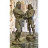 STATUES OF FRENCH KNIGHTS, a pair, spelter, each 46cm H.