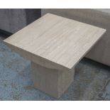 LOW TABLE, square travertine marble on plinth base, 60cm x 60cm x 52cm H.