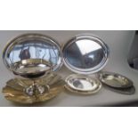 SILVER PLATED SERVING DISHES, including two large oval Mappin & Webb platters, 60cm x 45cm.