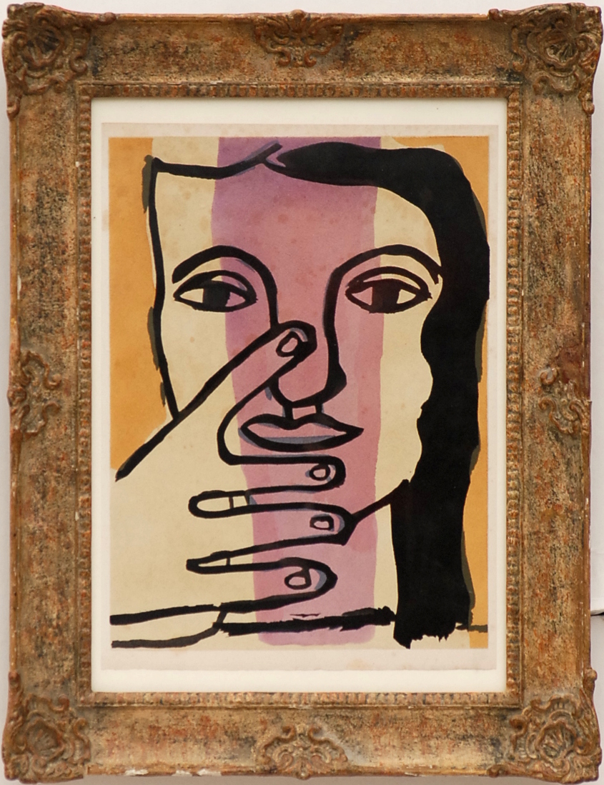 FERNAND LEGER 'Visage', pochoir, 1949, 32cm x 23cm, framed and glazed.