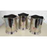 WINE COOLERS, a set of three, Louis XV style in plated finish, 23cm W.