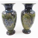 ROYAL DOULTON VASES, a pair, with flowering foliate design decoration, 27 cm H.