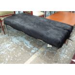 OTTOMAN, in black hide on chromed square supports, 144cm x 61cm x 50cm H.