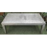 GRAHAM & GREEN LOW TABLE, rectangular, covered in embossed metal with foliate patterned decoration,
