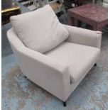 ARMCHAIR, in neutral fabric, on turned supports, with back cushion, 84cm W.