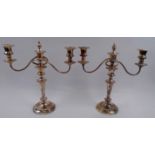 PAIR OF MAPPIN & WEBB SILVER PLATED CANDELABRA, each with three sconces, 37cm H.