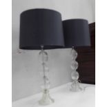 GLASS LAMPS, a pair, ribbed bases, each 70cm H, includes shade.
