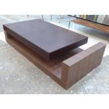 NATUZZI COFFEE TABLE MODEL GIO, with a stitched leather top with the lower base in a walnut finish,