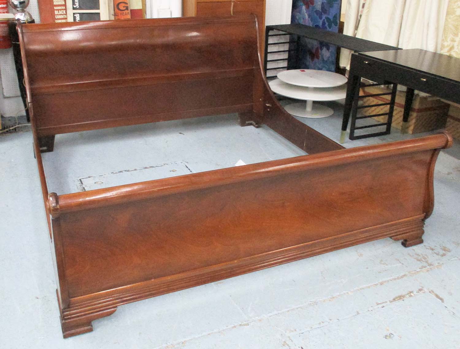 SLEIGH BED, Empire style, mahogany, frame only 98cm H x 192 x 229cm.