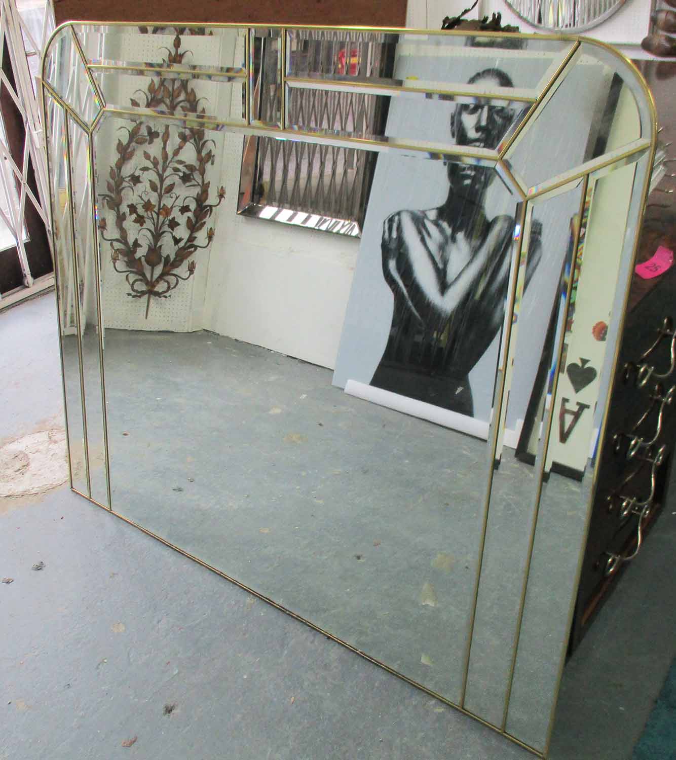 MIRROR, 1950's Italian brass, 135cm W x 118cm H.