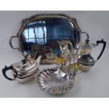 SILVER PLATED WARES, comprising coquille serving dish, two-handled tray,