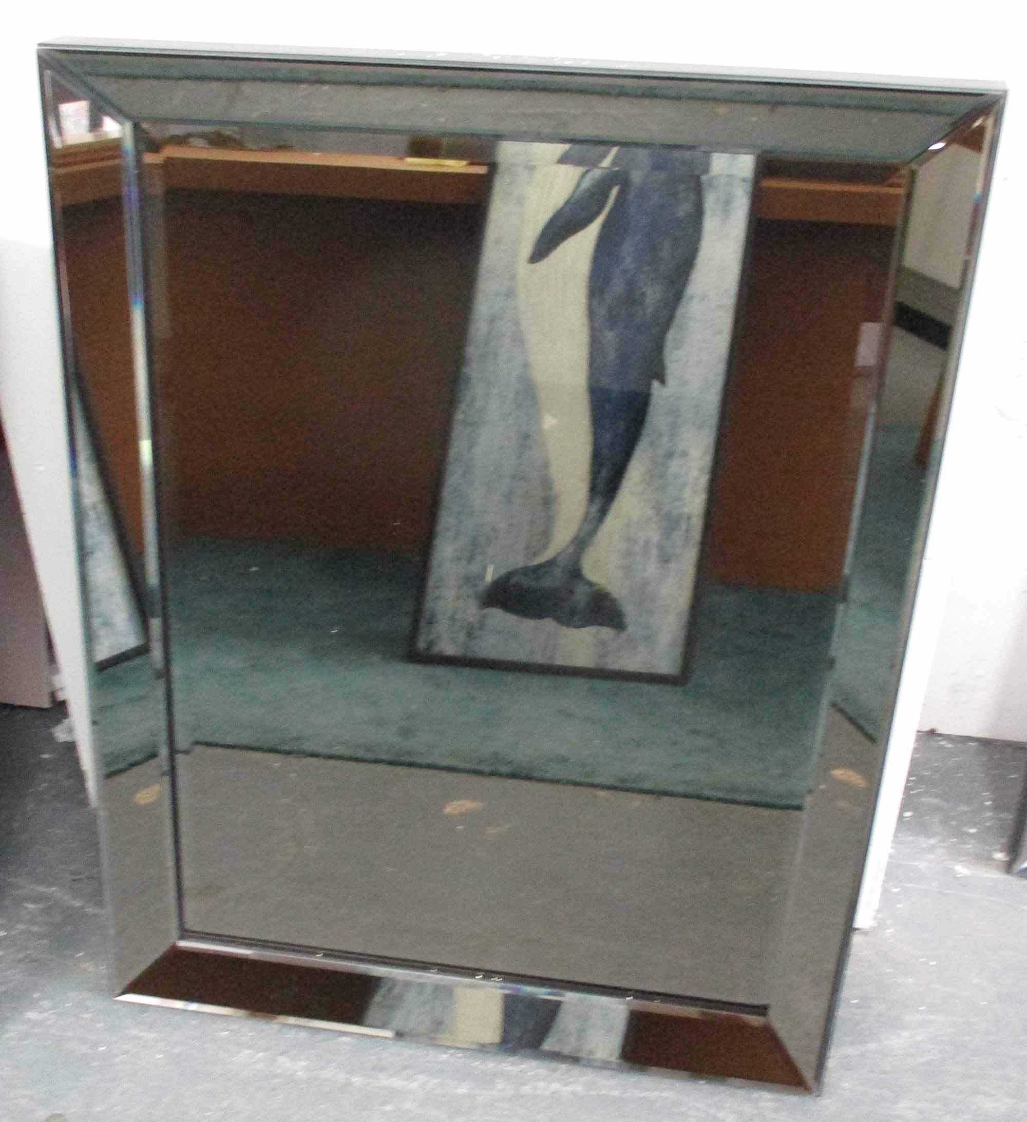 MIRROR, bevelled, in a smoky glass with mirrored edges, 90cm x 70cm.