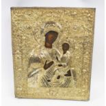 LATE 19TH CENTURY RUSSIAN ICON, portraying Mother of God and infant Christ, painted on wooden panel,
