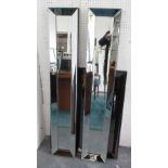 PIER MIRRORS, a pair, bevelled plate with mirrored surround, 141cm x 25cm.