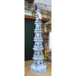 CHINESE STYLE PAGODA, in blue and white, 124cm H.