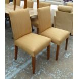 DINING CHAIRS, a set of ten, in brown fabric on square supports, 49cm W.