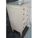 CHEST OF DRAWERS, Nordic style, in cream with five drawers below on square supports,