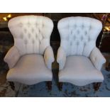 ARMCHAIRS, a pair, Victorian style with a buttoned back,