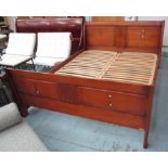 DOUBLE BED, 5'0' in mahogany Arts and Crafts style, no mattress.