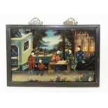CHINESE GLASS PAINTING, portraying an interior with courtesans, 39.5cm H x 60cm, framed.