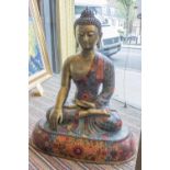 SEATED BUDDHA, contemporary brass and cloisonné, 70cm H.