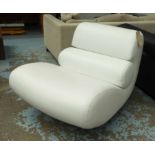 ROCHE BOBOIS EASY CHAIR, in cream on a chromed metal swivel support, 85cm W.