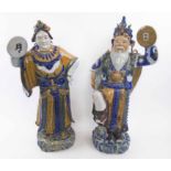 CHINESE GLAZED POTTERY FIGURES 'God of the sun' and 'Goddness of the moon',