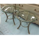 PIERRE VANDEL HOLLYWOOD REGENCY STYLE SIDE TABLES, 1970's two tier circular with leaf decoration,