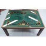 LOW TABLE, 1970's with green world's map under glass brass bound in the manner of Maison Jansen,