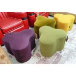 TACCHINI ITALIA TRIFOGLIO POUFFES, four trefoil shaped, one purple, one mustard,