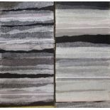 MICHELLE CARLTON SMITH 'Stripey Diptych', mixed media on canvas, 100cm x 100cm.