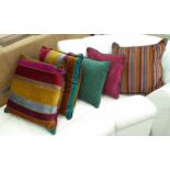 CUSHIONS, five, multi coloured, largest 50cm x 50cm.