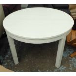 DINING TABLE, oval shape in white on square supports, extending 114cm diam to 164cm x 114 x 74cm H.