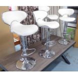 BAR STOOLS, a set of four, in cream and chrome adjustable height, 45cm W.