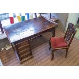GABRIEL VIARDOT FRENCH JAPONISME STAINED BEECH DESK AND CHAIR, both pieces signed,