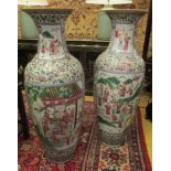 20TH CENTURY CHINESE FAMILLE ROSE FLOOR VASES, a pair, with figural detail, 100cm H.