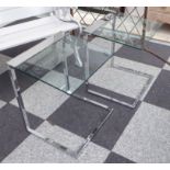 OCCASIONAL TABLES, a pair, glass on chromed metal frames, 45cm x 45cm x 51cm H.