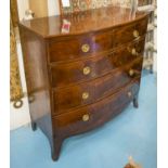 BOWFRONT CHEST, Regency flame mahogany with two short and three long drawers,