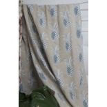 CURTAINS, a pair, pineapple design, with eyelet tops associated after perspex pole,