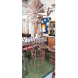 GARDEN WIND TOWER, large vintage iron structure, continental style, rotating top and fan blades,