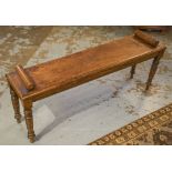 HALL BENCH, Victorian walnut with bolster ends, 113cm W x 28cm D.