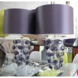 PORTA ROMANA BLOB LAMPS, a pair, in clear glass with violet glass decoration with shades, 74cm H.